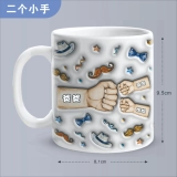 拳头碰撞,一个纽带,永远不会被打破-礼物的爸爸,爷爷,妈妈,奶奶-3D膨胀效果打印杯,个性化的白色边缘杯 (2)