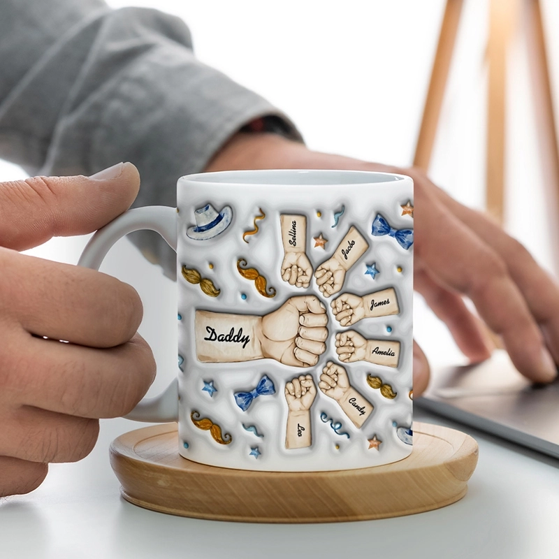 拳头碰撞,一个纽带,永远不会被打破-礼物的爸爸,爷爷,妈妈,奶奶-3D膨胀效果打印杯,个性化的白色边缘杯 (6) 拳头碰撞,一个纽带,永远不会被打破-礼物的爸爸,爷爷,妈妈,奶奶-3D膨胀效果打印杯,个性化的白色边缘杯 (6)