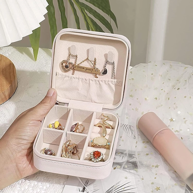 自定义生辰花迷你珠宝收纳盒 便携式旅行珠宝盒（白色） (3)