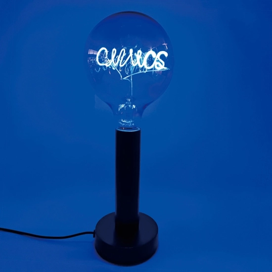 个性化定制蓝色灯光字母灯泡-高款黑色金属底座创意台灯