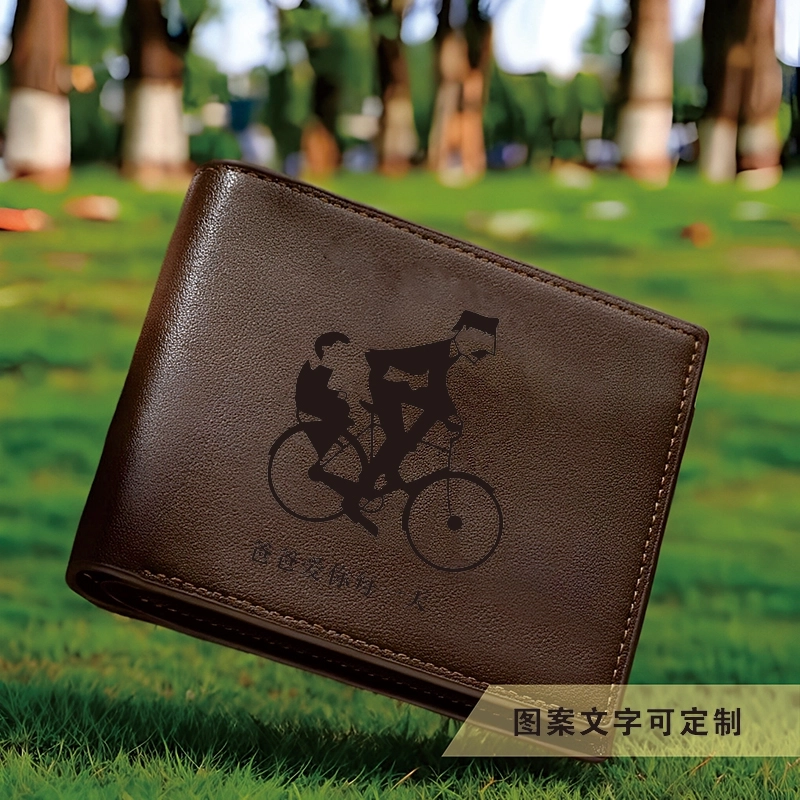 个性化定制手绘图案和文字刻字钱包 棕色真皮钱包 父亲节礼物 (3)