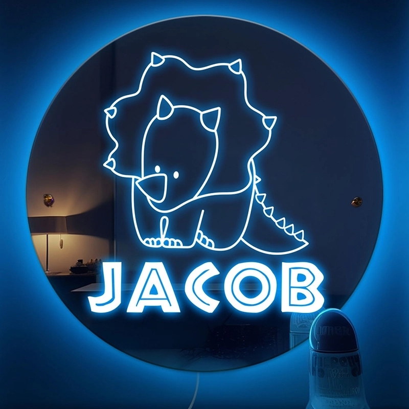 个性化定制恐龙主题幻彩RGB镜面灯-儿童卧室装饰夜灯