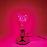 个性化定制粉色灯光字母灯泡-铬色复古底座创意台灯