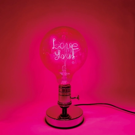 个性化定制粉色灯光字母灯泡-铬色复古底座创意台灯