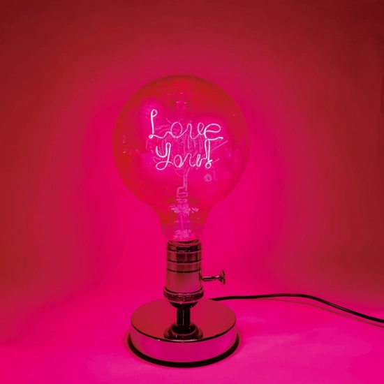 个性化定制粉色灯光字母灯泡-铬色复古底座创意台灯