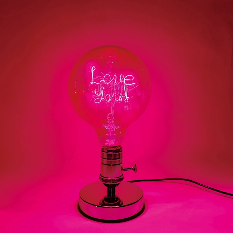 个性化定制粉色灯光字母灯泡-铬色复古底座创意台灯