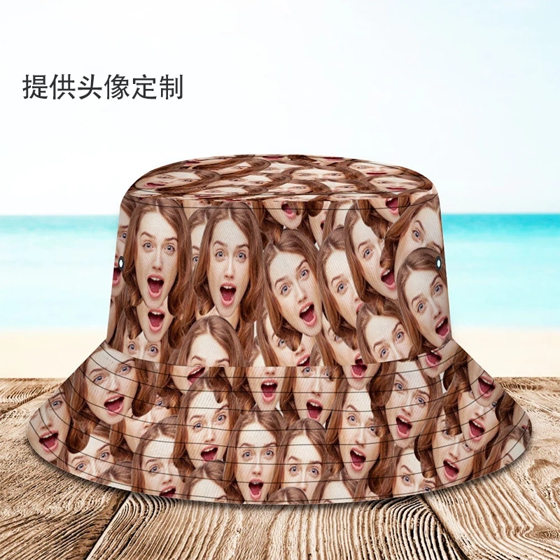 定制无缝脸部渔夫帽-男女通用个性化照片设计夏季旅行沙滩太阳帽