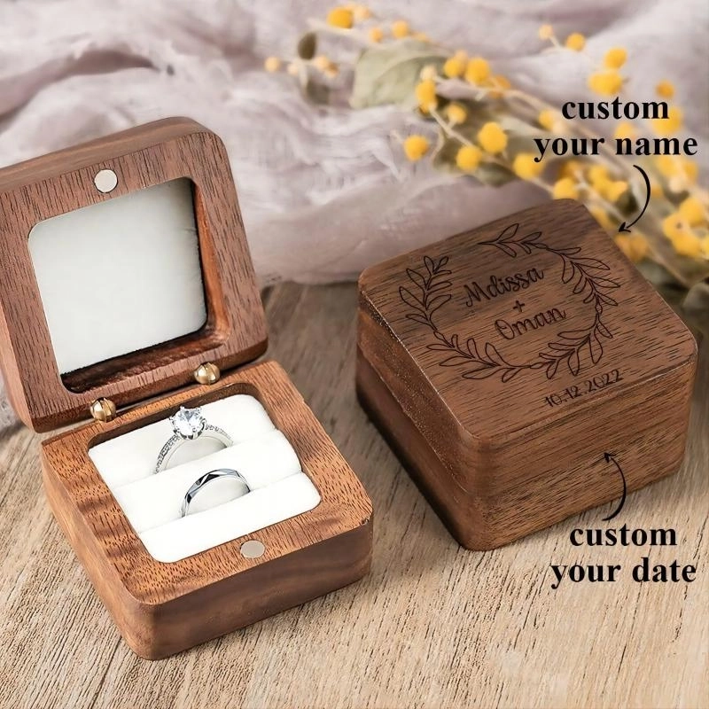 自定义双人位高端木质戒指盒-白色内托-定制雕刻戒指礼盒