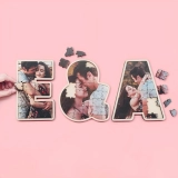 个性化拼图相框,带有我爱你的12个理由,定制照片情侣木制标志装饰品婚礼和房屋装饰,适合生日情人节（字母）