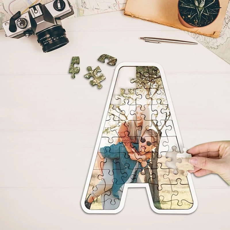 个性化拼图相框,带有我爱你的12个理由,定制照片情侣木制标志装饰品婚礼和房屋装饰,适合生日情人节（字母） (2)