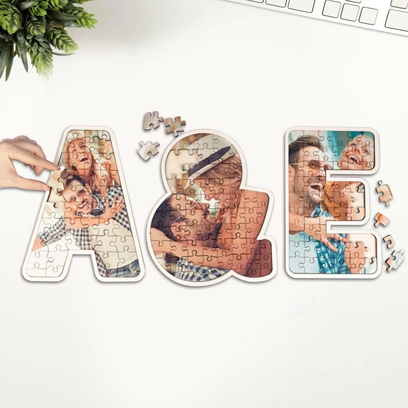 个性化拼图相框,带有我爱你的12个理由,定制照片情侣木制标志装饰品婚礼和房屋装饰,适合生日情人节（字母） (3)