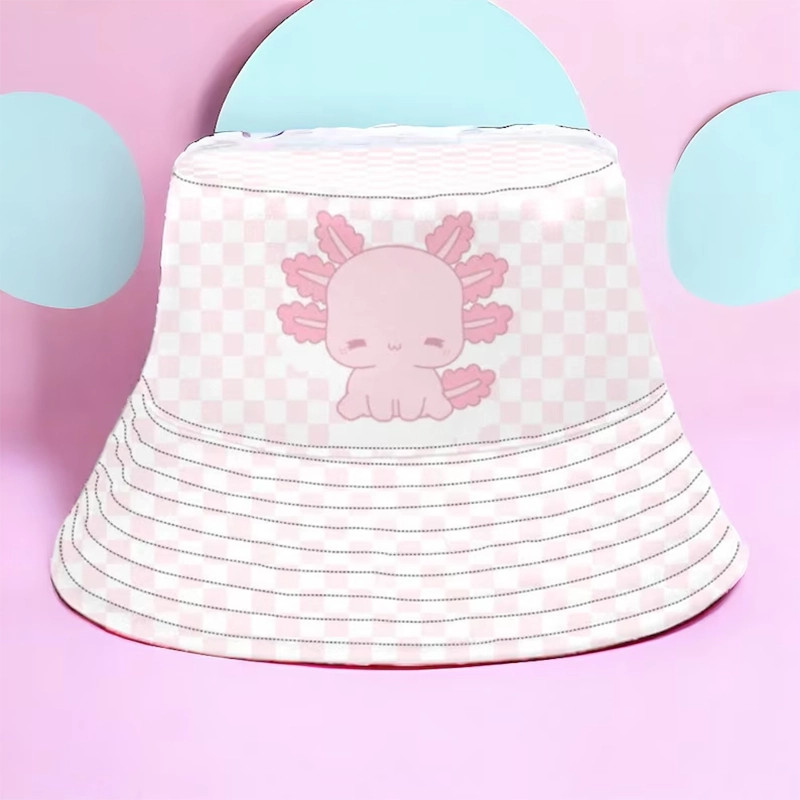 适合年轻女孩和女士的可爱蝾螈格子水桶帽-柔软舒适的动物艺术设计 (2)