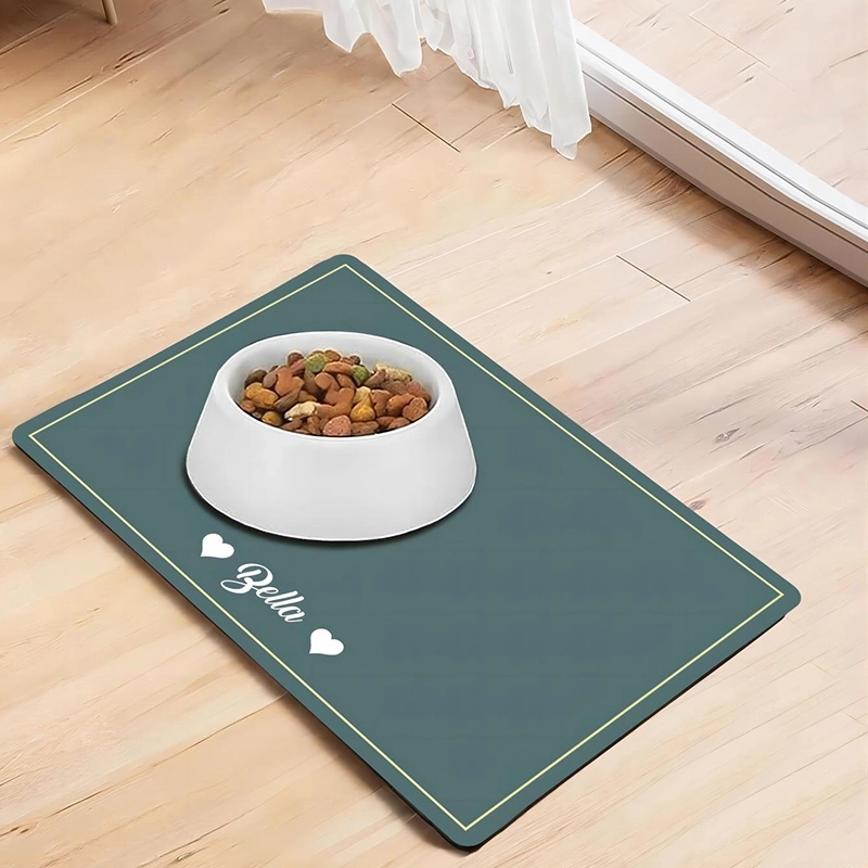个性化刻字宠物餐垫 绿色防水宠物垫 (2)
