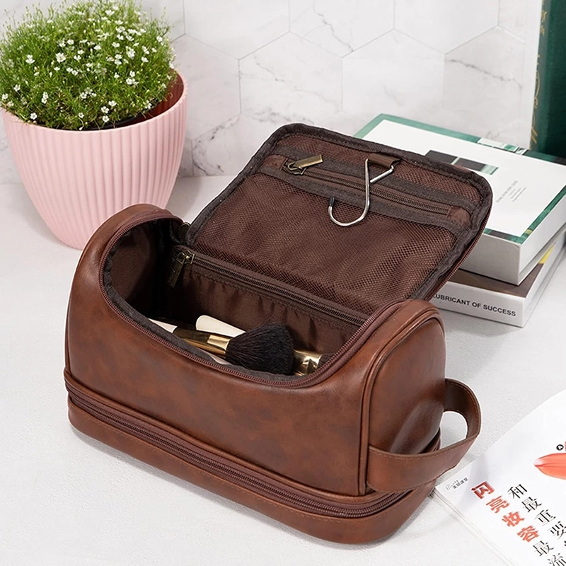 自定义红棕色男士洗漱包 旅行必备 悬挂设计 大容量多功能收纳包 (5)