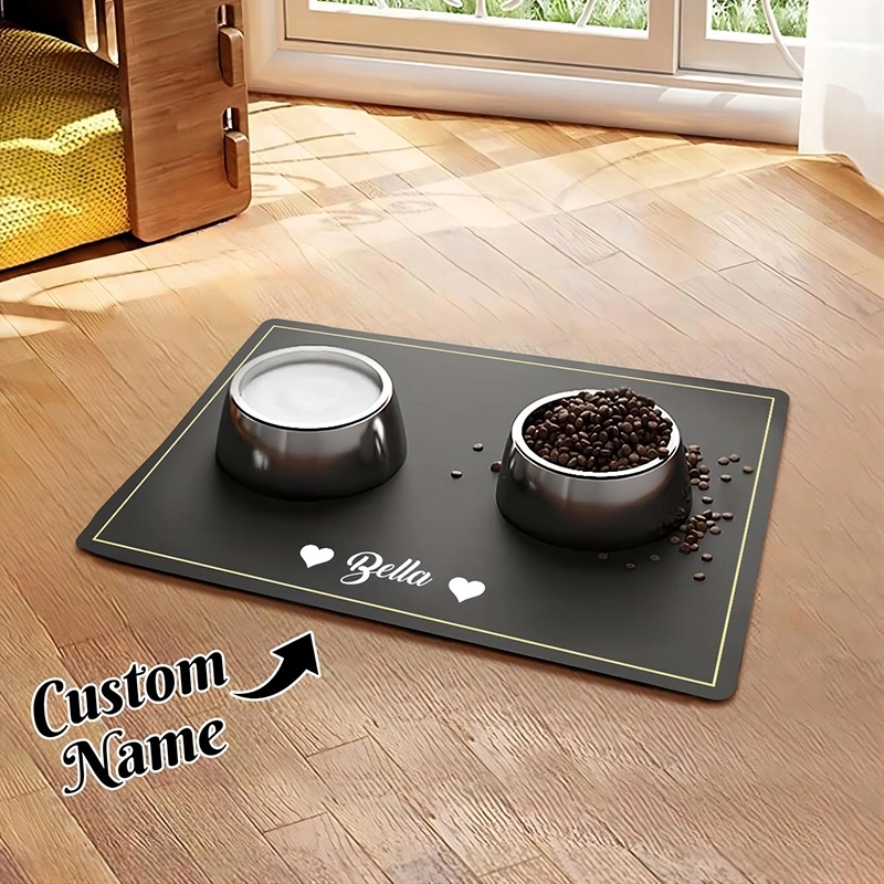 个性化刻字黑色宠物餐垫 防水防滑宠物用餐垫 (2) 个性化刻字黑色宠物餐垫 防水防滑宠物用餐垫 (2)