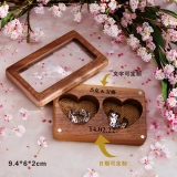自定义木质开盖双戒指盒-手工雕刻心形戒指收纳盒 (2)