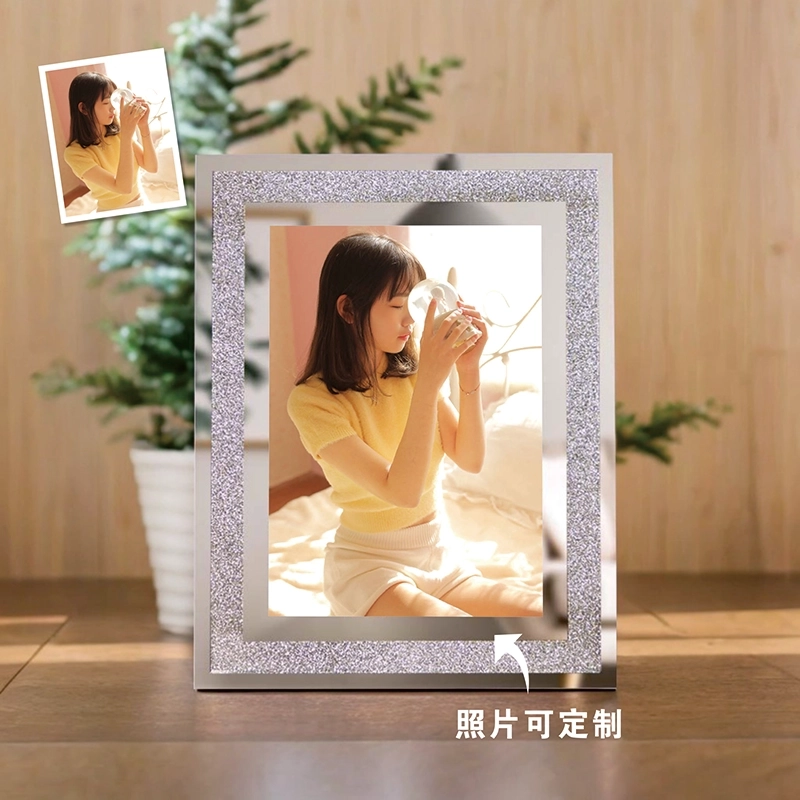 个性化定制玻璃镜面相框 - 闪耀水晶边框婚礼纪念摆件 (3)