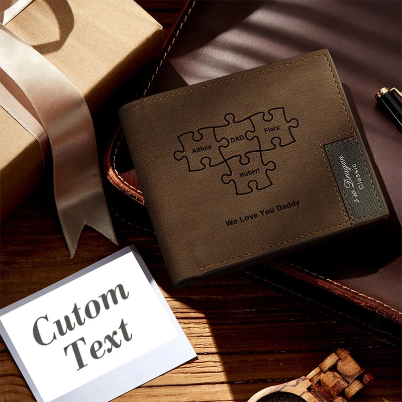 个性化定制棕色影刻工艺真皮钱包-送给爸爸/男友/老公的完美礼物 (2)
