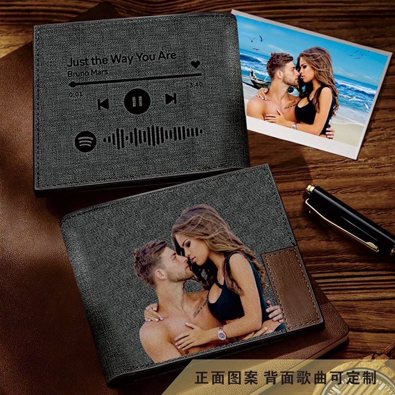个性化灰色音轨照片钱包-UV印刷定制短款真皮钱包 个性化灰色音轨照片钱包-UV印刷定制短款真皮钱包
