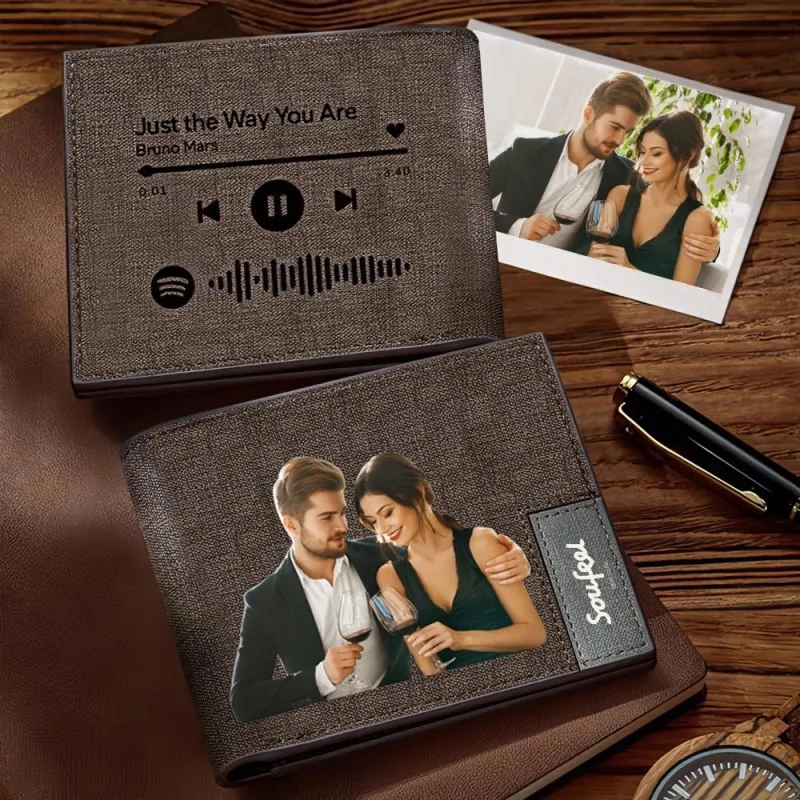 个性化灰色音轨照片钱包-UV印刷定制短款真皮钱包 (4)
