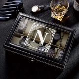 定制刻字6格手表收纳盒带玻璃展示窗-黑色高档手表收藏盒