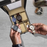 定制刻字6格手表收纳盒带玻璃展示窗-黑色高档手表收藏盒 (4)