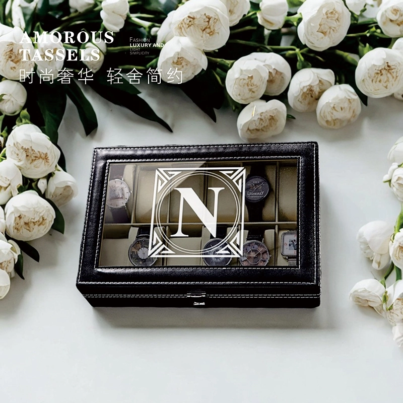 定制刻字6格手表收纳盒带玻璃展示窗-黑色高档手表收藏盒 (6) 定制刻字6格手表收纳盒带玻璃展示窗-黑色高档手表收藏盒 (6)